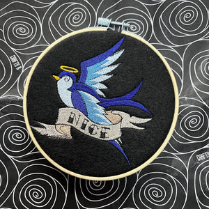 Naughty or Nice Swallow Embroidery Hoop