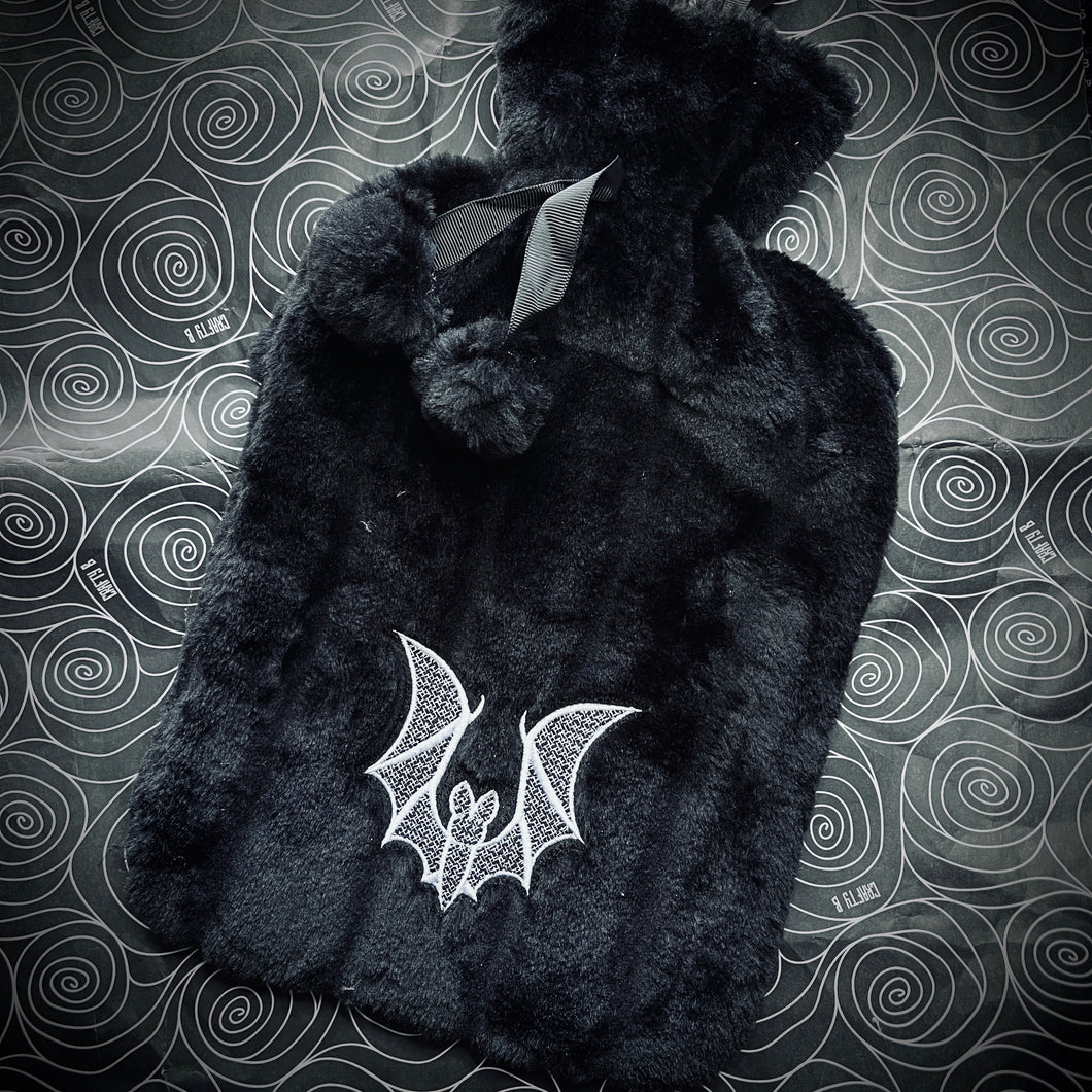 Batty Hot Water Bottle with Embroidered Cover