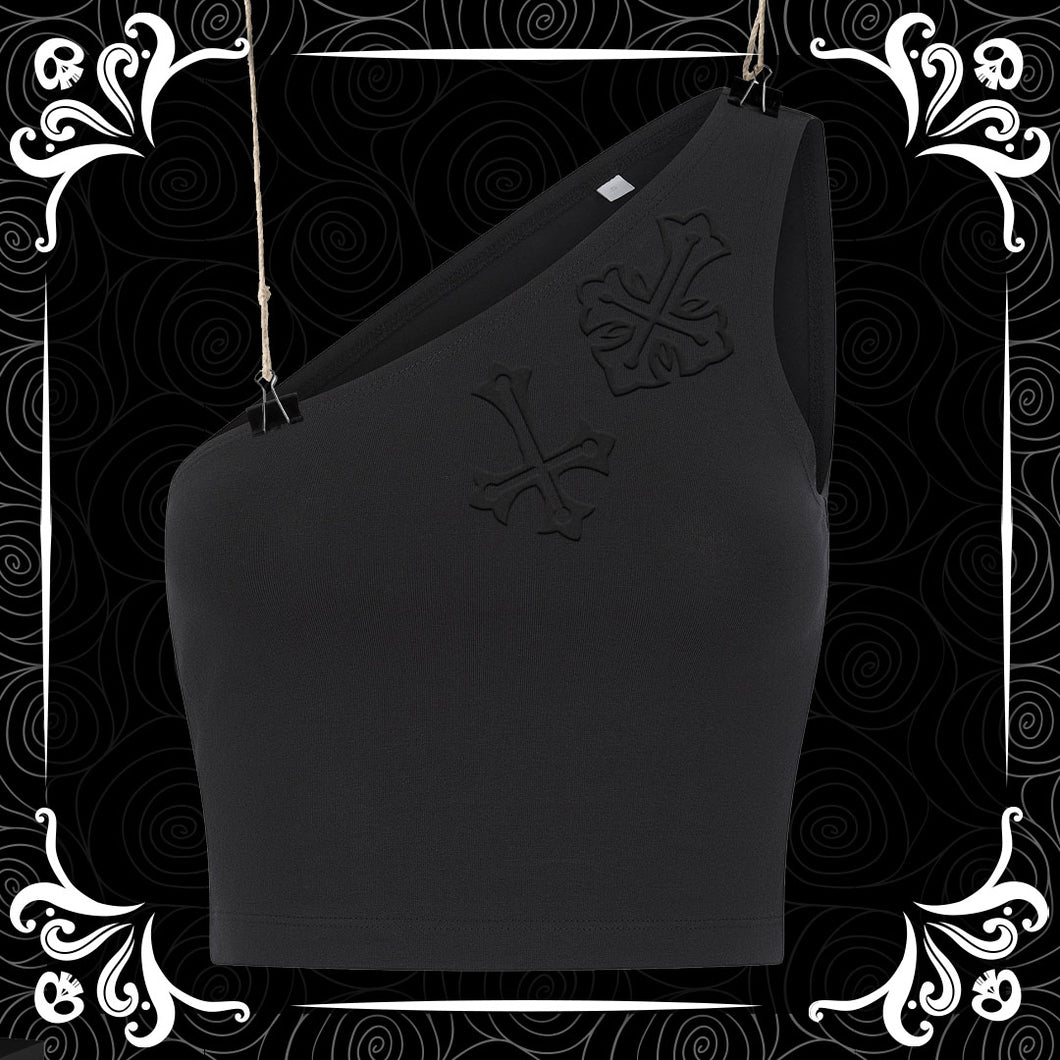 Crucify One Shoulder Flocked Tank