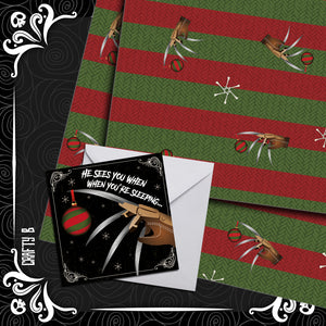 He See's You When You're Sleeping Christmas Giftwrap and Card Set READY TO SHIP