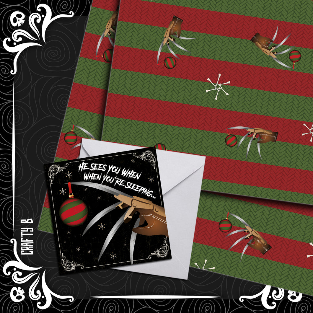 He See's You When You're Sleeping Christmas Giftwrap and Card Set READY TO SHIP