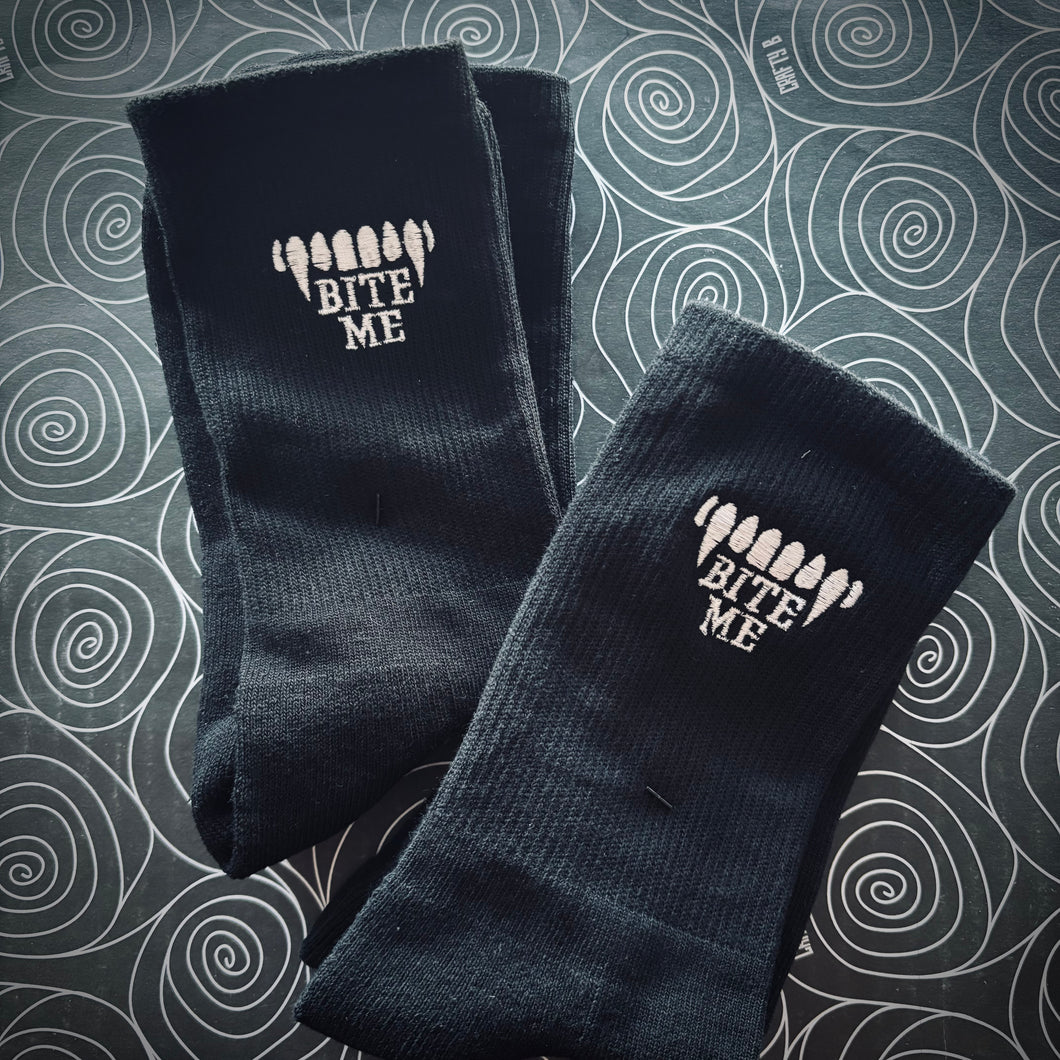 Bite Me Embroidered Socks