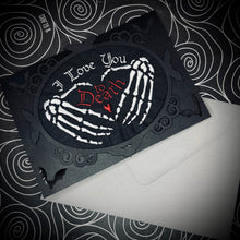 Load image into Gallery viewer, Embroidered “I Love You To Death” Greetings Card