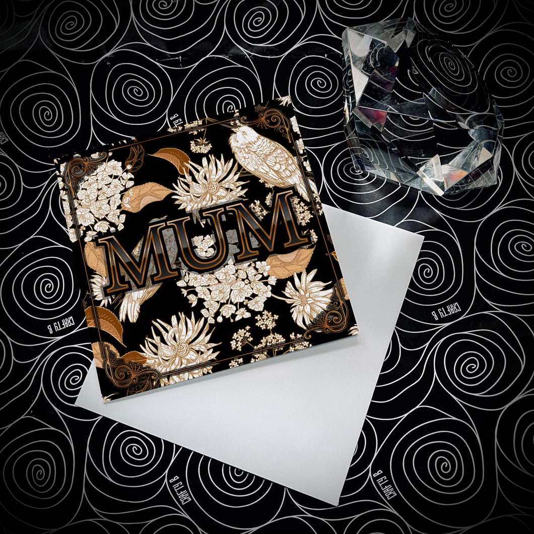 Black and Gold with Birds Mum Card