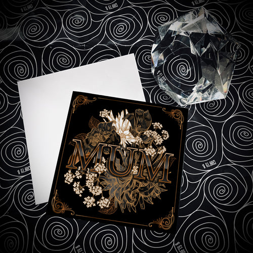 Floral Black and Gold Mum Card