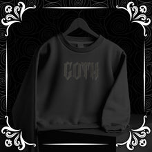 Load image into Gallery viewer, Black on Black Goth Puff Vinyl Cropped Sweatshirt