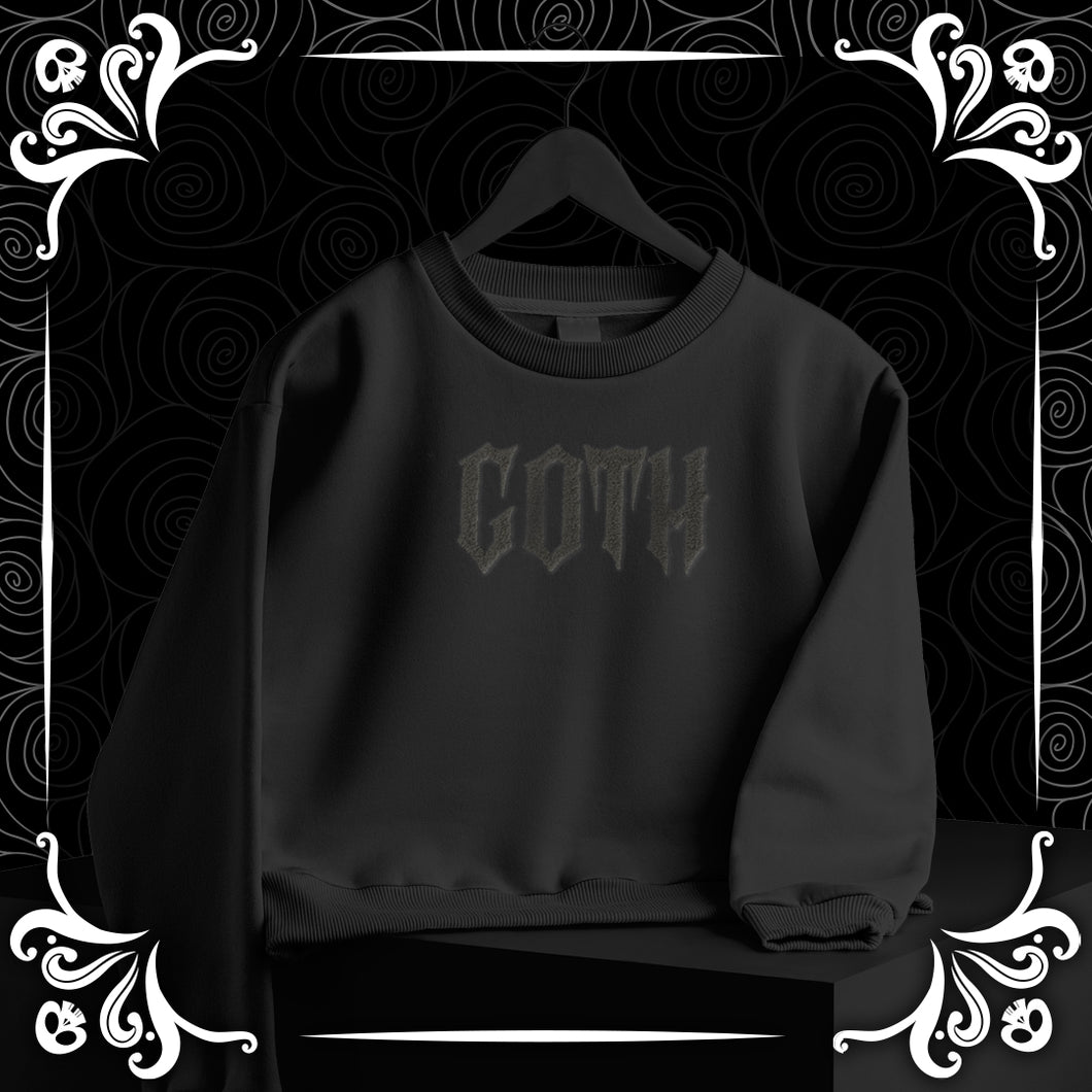 Black on Black Goth Puff Vinyl Cropped Sweatshirt