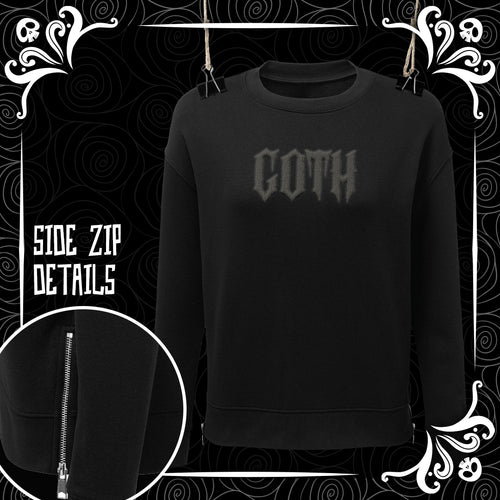 Black on Black Goth Puff Vinyl Side Zip Sweat Top