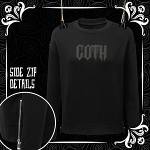 Black on Black Goth Puff Vinyl Side Zip Sweat Top