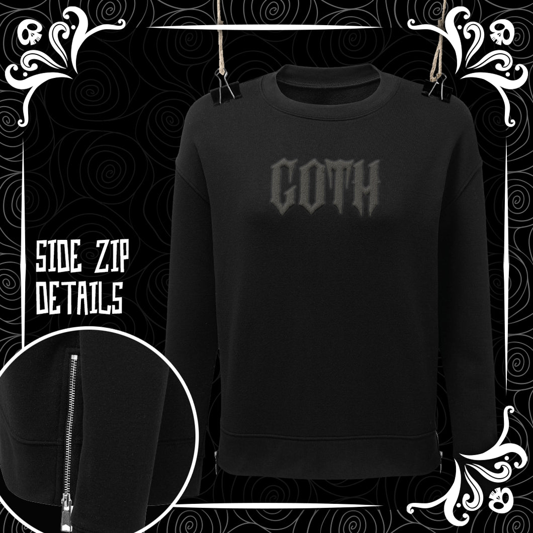 Black on Black Goth Puff Vinyl Side Zip Sweat Top