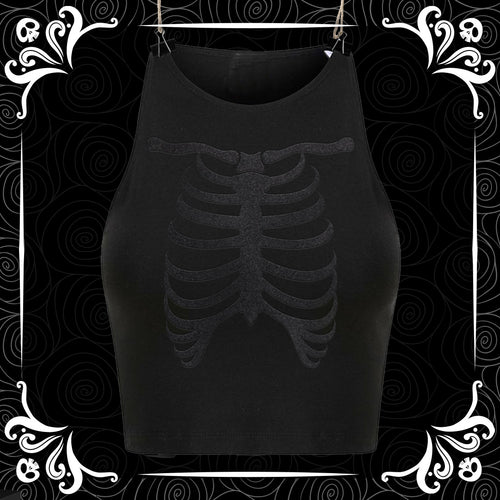 Black on Black Ribcage Puff Tank