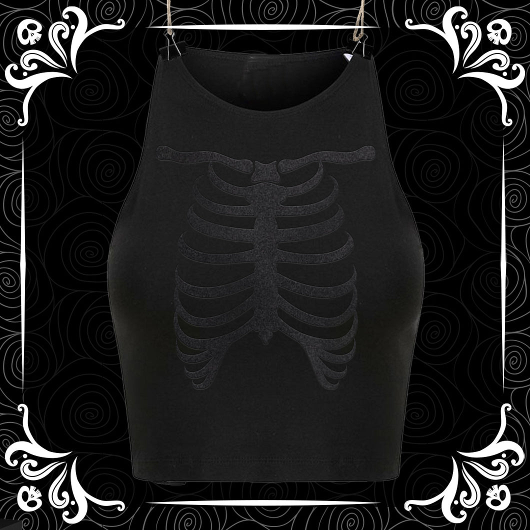 Black on Black Ribcage Puff Tank