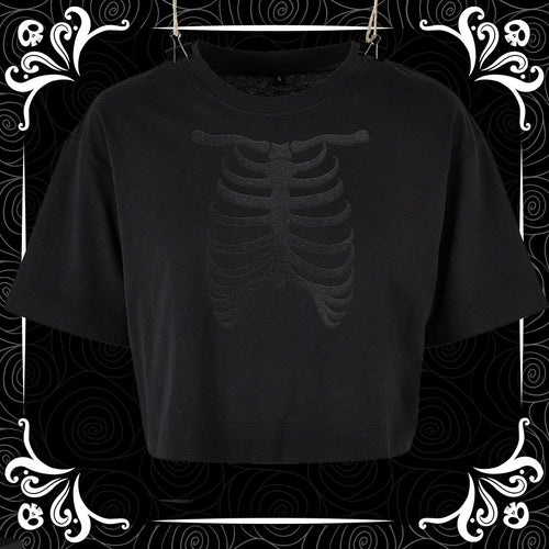 Black on Black Goth Ribcage - Cropped Tee