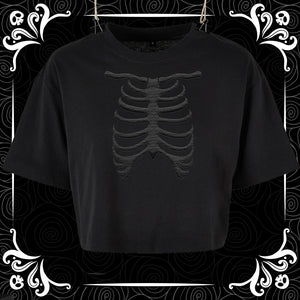 Black on Black Goth Ribcage - Cropped Tee