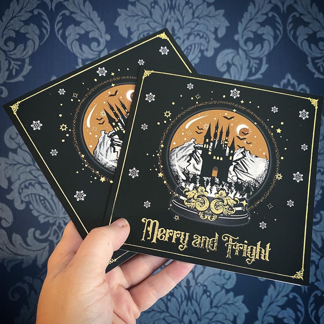 Foiled Merry and Fright Snowglobe Card set of 2
