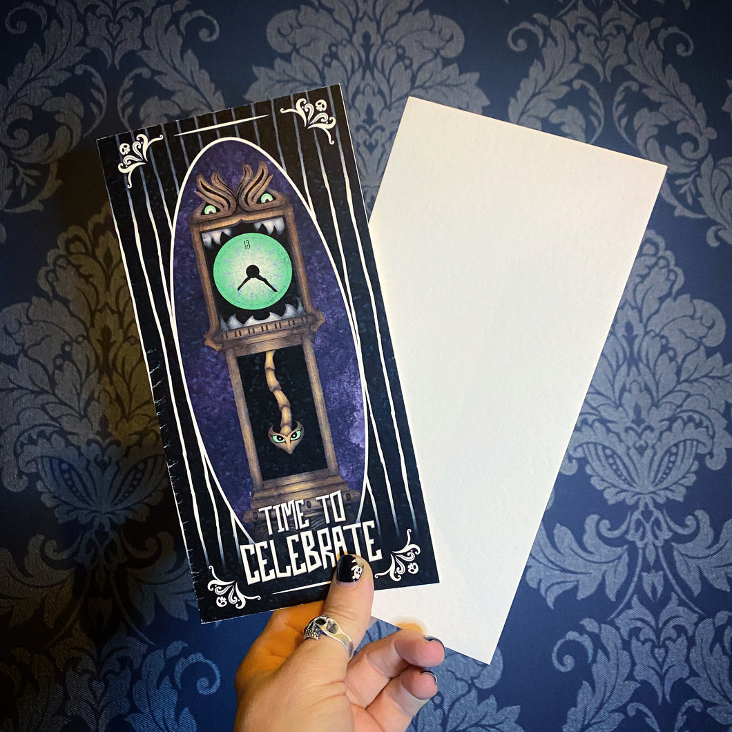 Time to celebrate! Haunted clock card